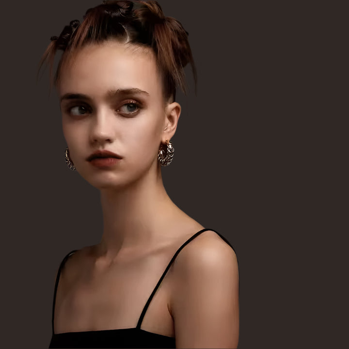 18K Gold Plated Stainless Steel Two Tone C-shaped earrings