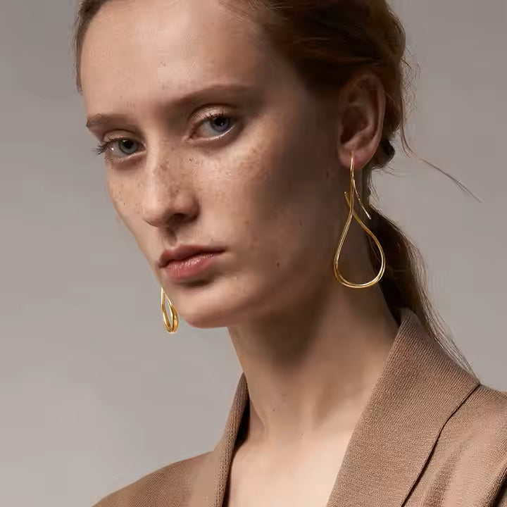 18k Gold Plated Stainless Steel Twisted Wire Earrings