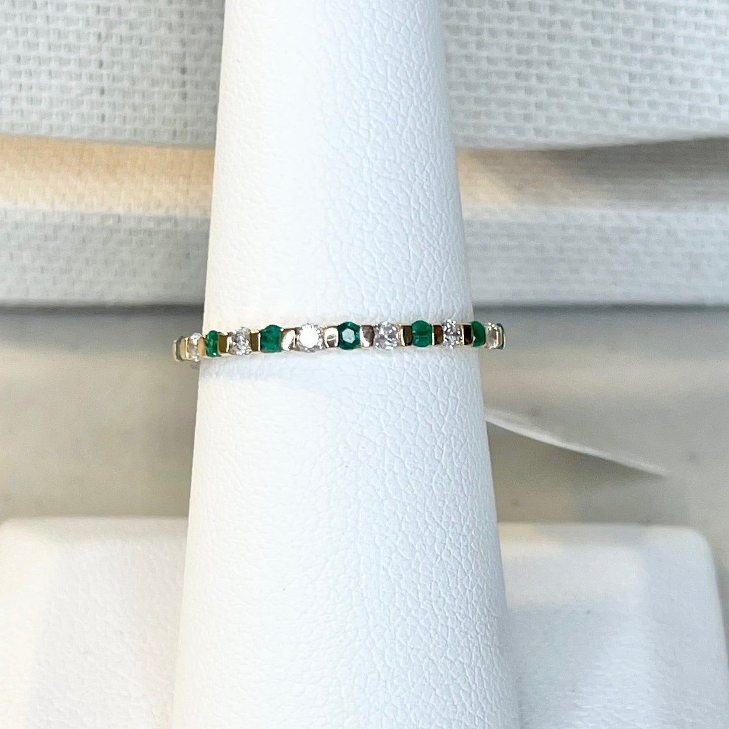 14K Gold Diamond Emerald Stack Ring