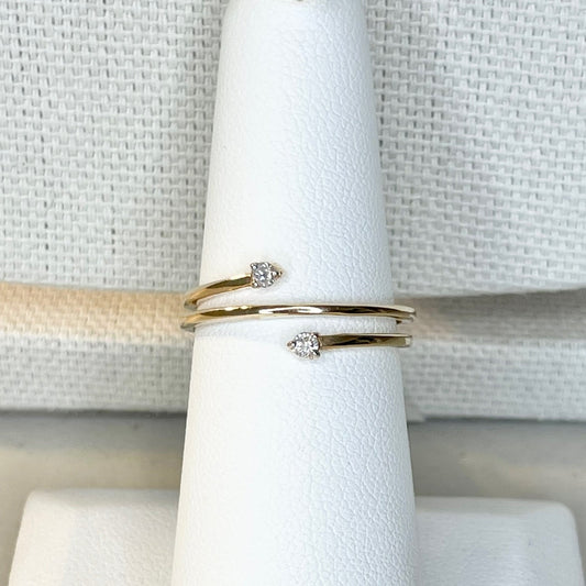 14K Gold Diamond Bypass Stackable Ring