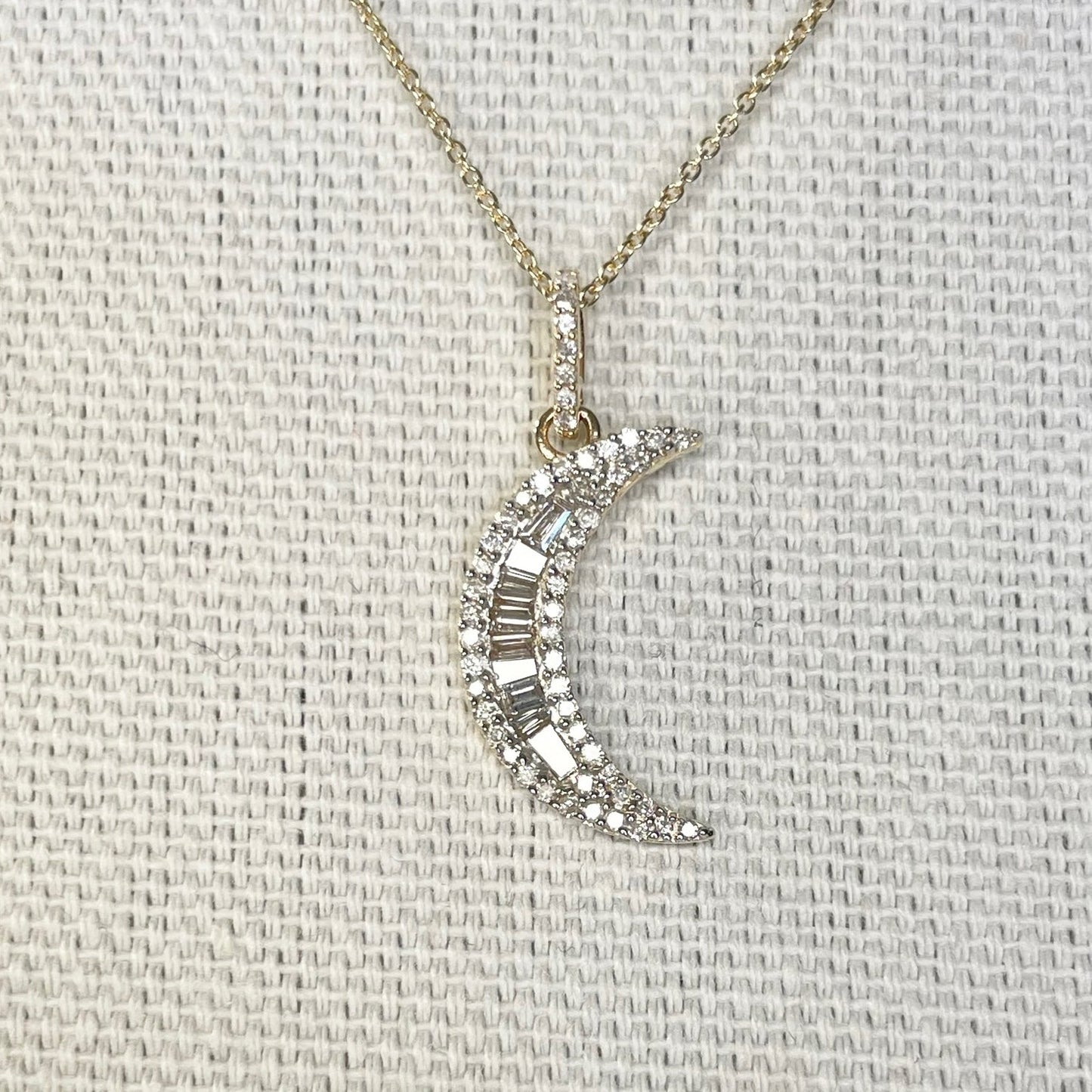 14K Gold Diamond Crescent Moon Necklace