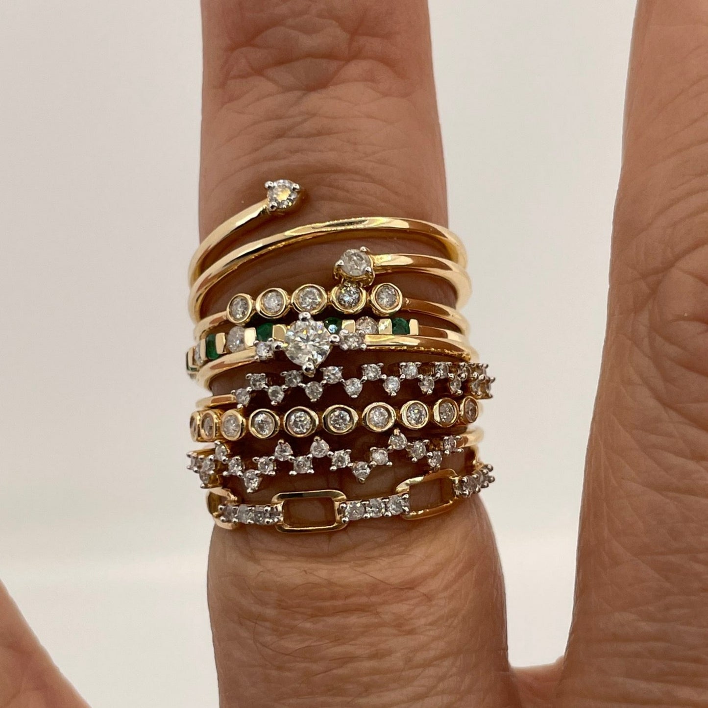 14K Gold Diamond Emerald Stack Ring