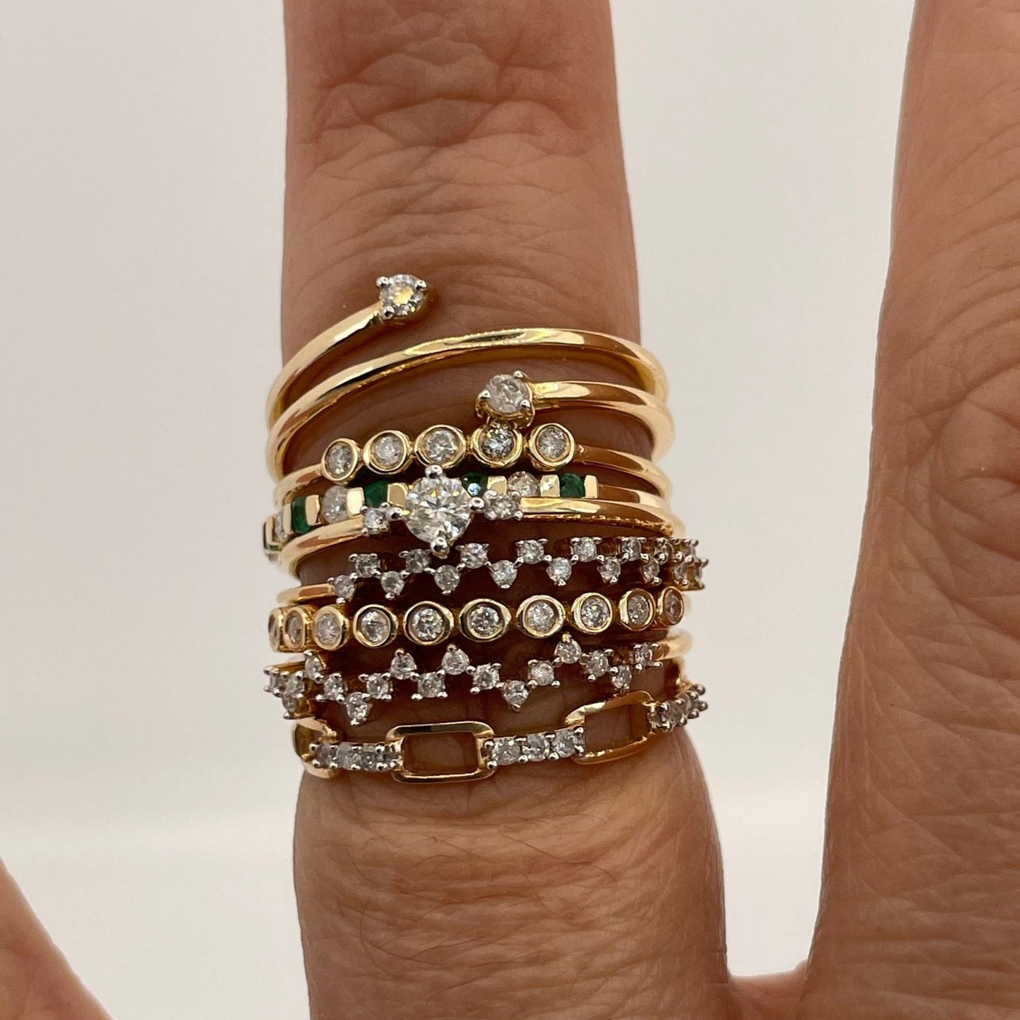 14K Gold Diamond Bypass Stackable Ring